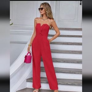 SHEIN Essnce Solid V-cut Tube Jumpsuit